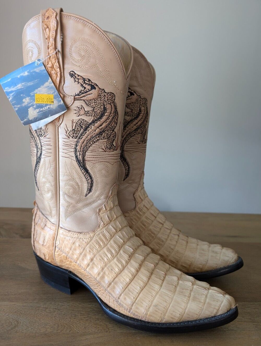 El General Western Boots Mens Size 25 Beige Reptile Croc Leather Cowboy Pull On
